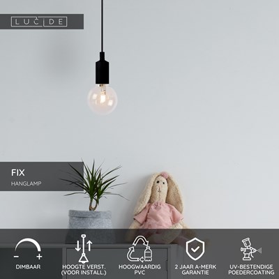 Lucide FIX - Hanglamp - Ø 10 cm - 1xE27 - Zwart